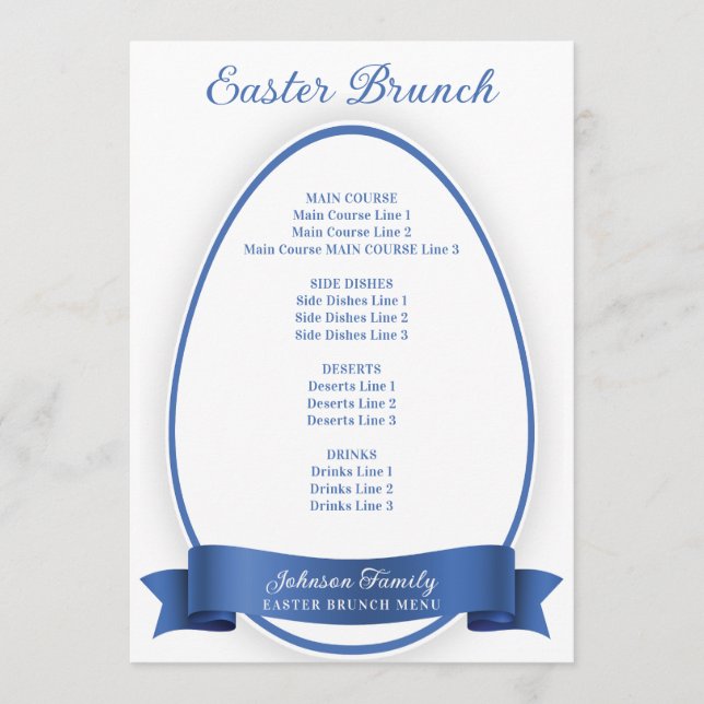 Royal Blue Elegant Simple Easter Egg Brunch Dinner Menu (Front)