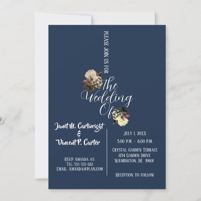 Royal Blue Elegant Wedding Invitation (Front)