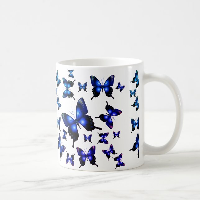 Royal Blue Elegant Whimsical Butterflies Coffee Mug (Right)