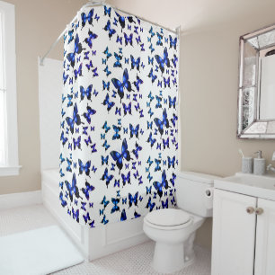 Royal Blue Elegant Whimsical Butterflies Shower Curtain