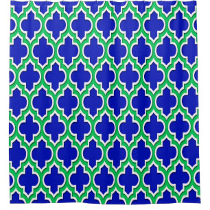 Royal Blue Emerald Green White XL Moroccan #4DS Shower Curtain