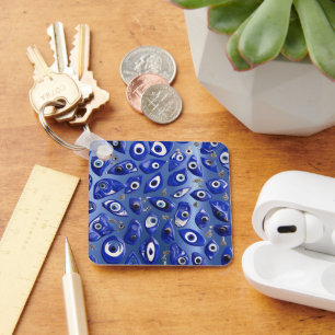 Royal Blue Evil Eye Charm Personalised QR Code Key Ring