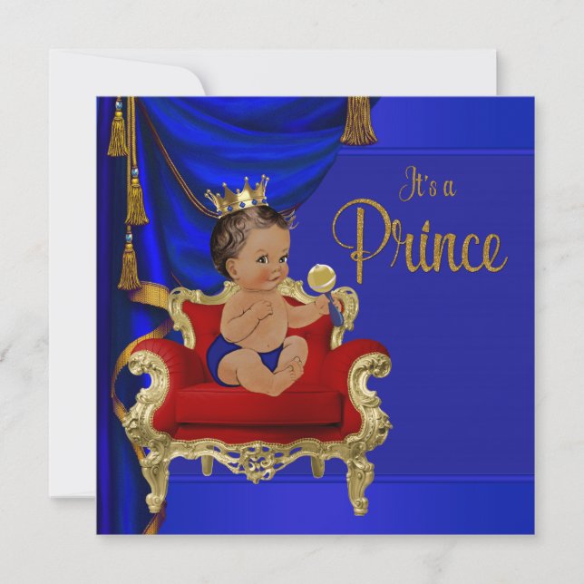 Royal Blue Fancy Ethnic Prince Baby Shower Invitation (Front)