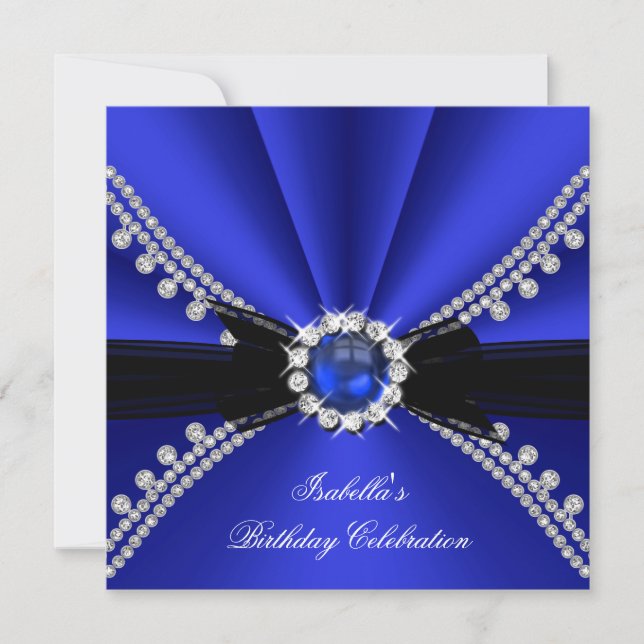 Royal Blue Faux Diamond Jewel Birthday Party Invitation (Front)
