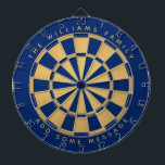 Royal Blue Faux Gold Custom Family Name Geometric Dartboard<br><div class="desc">A classic dartboard design with alternating royal blue and faux gold foil triangles. 

Above and below there are the name and a message as arched text,  in golden caps.</div>