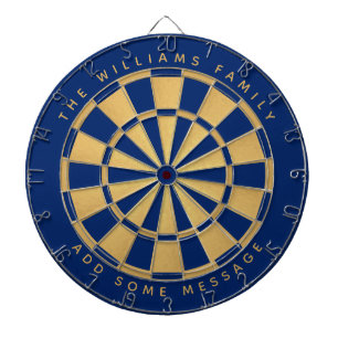 Royal Blue Faux Gold Custom Family Name Geometric Dartboard