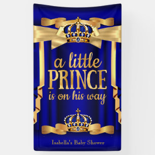 Royal Blue Faux Gold Foil Crown Baby Shower Banner