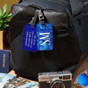 Royal Blue Faux Leather Monogram Luggage Tag