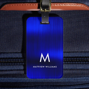 Royal Blue Faux Metal Steel Styled Personalised Luggage Tag
