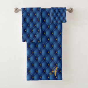 Royal Blue Faux Pin Tucks & Monogram Letter Bath Towel Set