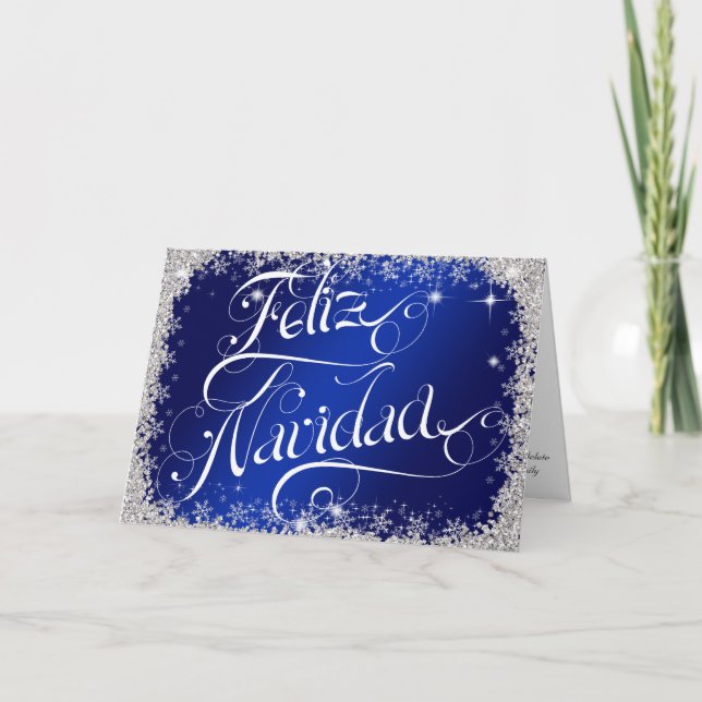 Royal Blue Feliz Navidad Typography PERSONALIZED Holiday Card (Front)