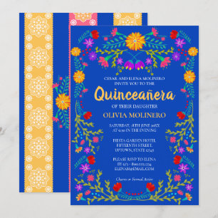 Royal Blue Fiesta Party Mexican Quinceanera Invitation