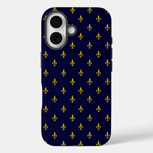 Royal Blue Fleur De Lis Pattern Case-Mate iPhone Case (Back)