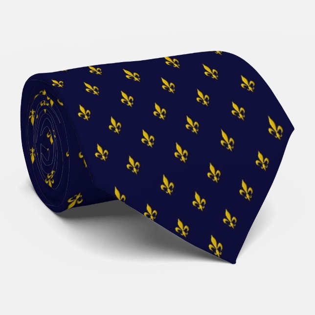 Royal Blue Fleur De Lis Pattern Tie (Rolled)