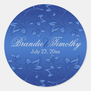 Royal Blue Floral 1.5" Round Wedding Sticker