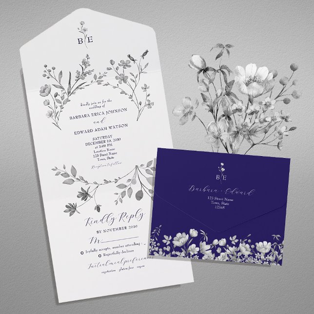 Royal Blue Floral All-in-One Invitation (Creator Uploaded)