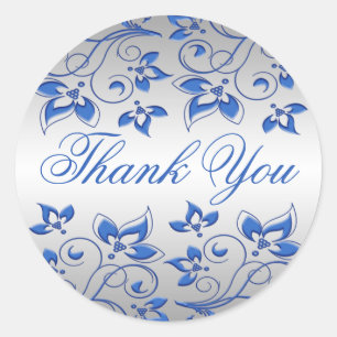 Royal Blue Floral and Silver Thank You Sticker
