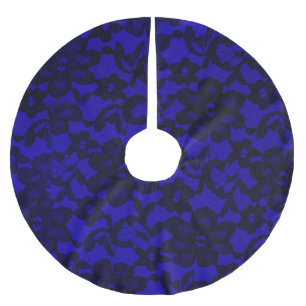 Royal Blue Floral Black Lace Tree Skirt