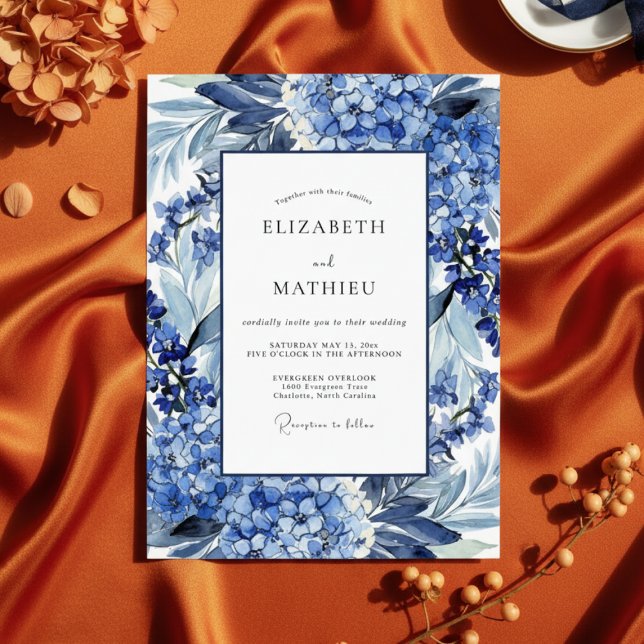 Royal Blue Floral Bloom Wedding Invitation (Creator Uploaded)