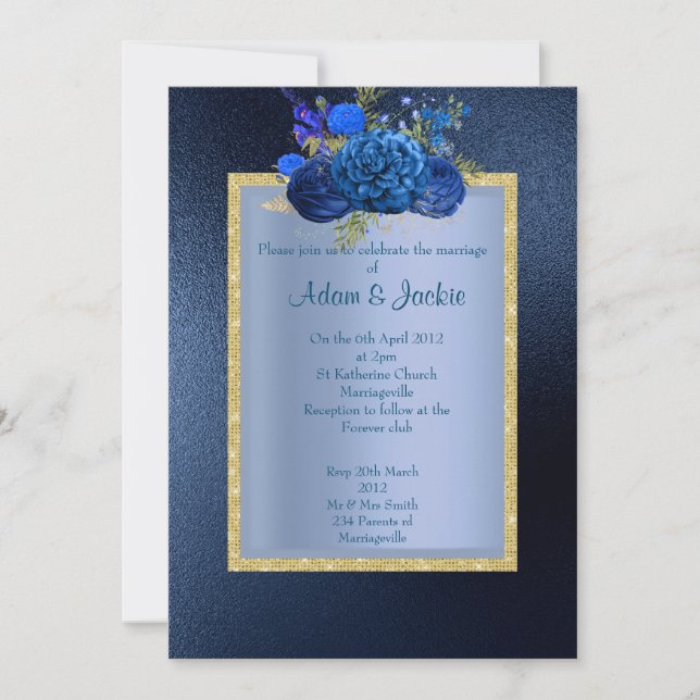 ROYAL BLUE Floral bouquet ELEGANT CLASSY WEDDING Invitation (Front)