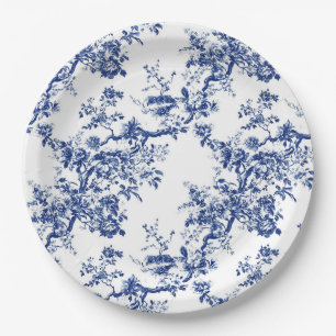 Royal Blue Floral Branch Garden Party Paper Plates