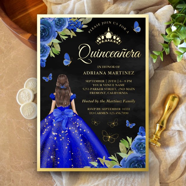 Royal Blue Floral Butterfly Black Quinceanera Gold (Creator Uploaded)