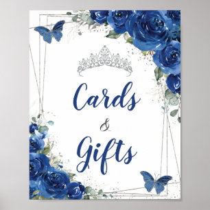 Royal Blue Floral Butterfly Quinceañera Cards Gift Poster