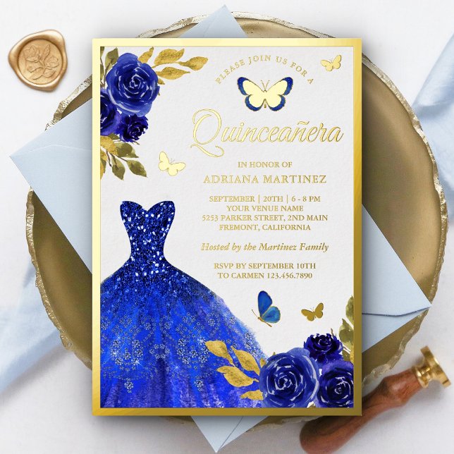 Royal Blue Floral Dress Butterfly Quinceanera Gold (Creator Uploaded)