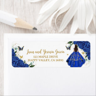 Royal Blue Floral Dress Quinceañera Return Address