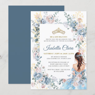 Royal Blue Floral Garden Quinceanera Invitation