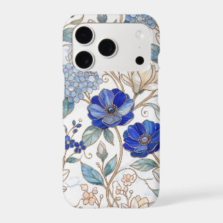 Royal Blue Floral Gold Art Nouveau White Marble