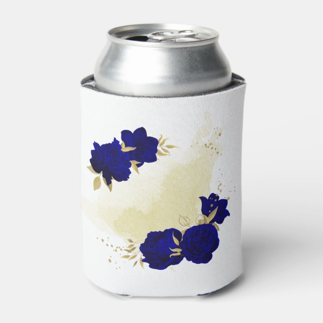 royal blue floral gold can cooler (Can Front)