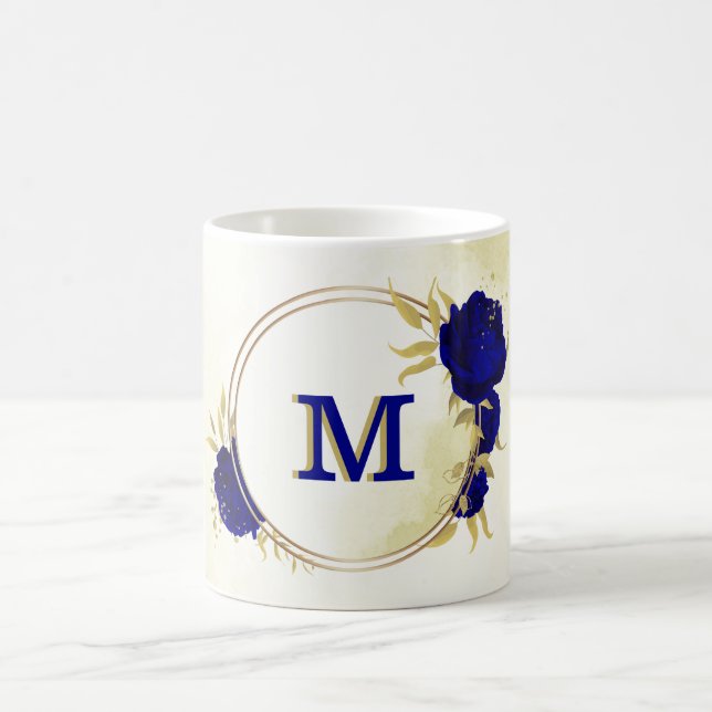 royal blue floral gold coffee mug (Center)