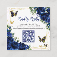 Royal Blue Floral Gold Quinceañera 16 QR Code RSVP
