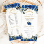 Royal Blue Floral Gold Quinceañera Order of Events Programme<br><div class="desc">Personalise this double sided chic slim program card easily and quickly, Simply click the Edit Using Design Tools button to further edit the text, wording, font style, font size, font colour, add more text, move or remove some images. The butterflies and crown are moveable, resizable, multipliable and removable. Customise it...</div>