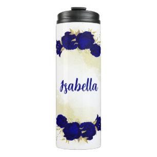 royal blue floral gold thermal tumbler