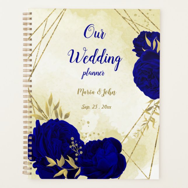 royal blue floral gold wedding planner (Front)