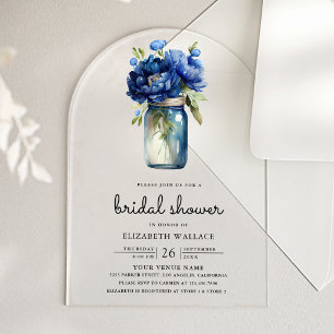 Royal Blue Floral Mason Jar Bridal Shower Acrylic Invitations