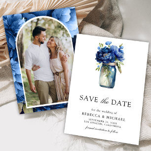 Royal Blue Floral Mason Jar Photo Wedding Save The Date
