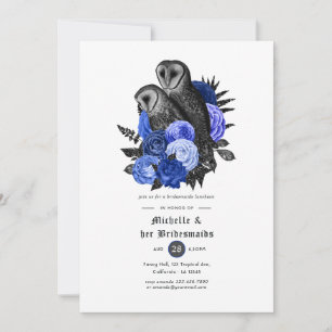 Royal Blue Floral Owls Gothic Bridesmaids Luncheon Invitation