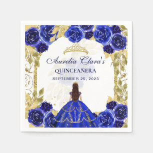 Royal Blue Floral Princess Gold Arch Quinceanera Napkin
