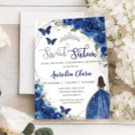 Royal Blue Floral Princess Sweet 16 Birthday Invitation<br><div class="desc">Personalise this lovely quinceañera invitation with own wording easily and quickly,  simply press the customise it button to further re-arrange and format the style and placement of the text.  Matching items available in store!  (c) The Happy Cat Studio</div>