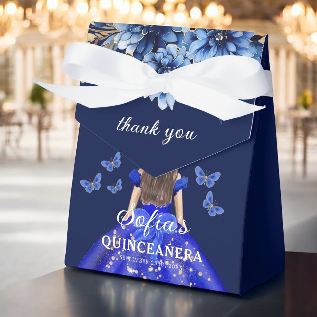 Royal Blue Floral Quinceañera Butterflies Favour Box (Creator Uploaded)