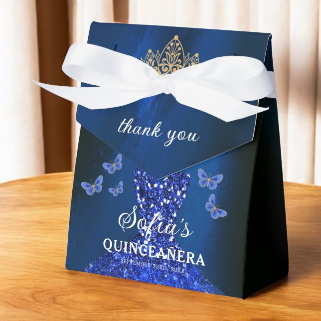 Royal Blue Floral Quinceañera Butterflies Favour Box (Creator Uploaded)