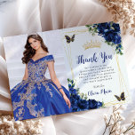 Royal Blue Floral Quinceañera Butterflies Picture Thank You Card<br><div class="desc">Personalise this pretty royal blue floral Quinceañera / Sweet 16 birthday picture / photo thank you card easily and quickly. Simply click the customise it further button to edit the texts, change fonts and fonts colours. Featuring vibrant royal blue flowers, butterflies and gold accents. The butterflies and crown are moveable,...</div>
