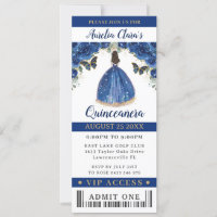 Royal Blue Floral Quinceañera Sweet 16 VIP Ticket