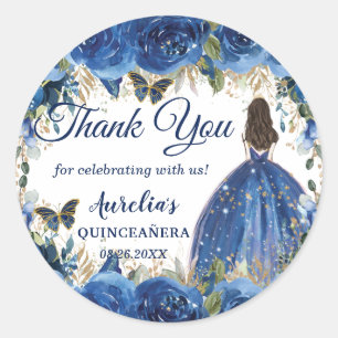 Royal Blue Floral Roses Butterflies Princess Favou Classic Round Sticker