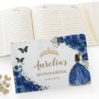 Royal Blue Floral Roses Princess Gold Quinceañera