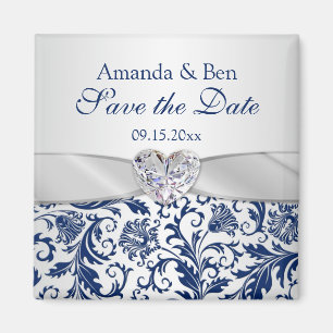 Royal blue floral swirls Save the Date Magnet