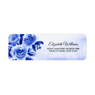 Royal Blue Floral Watercolor Return Address Labels